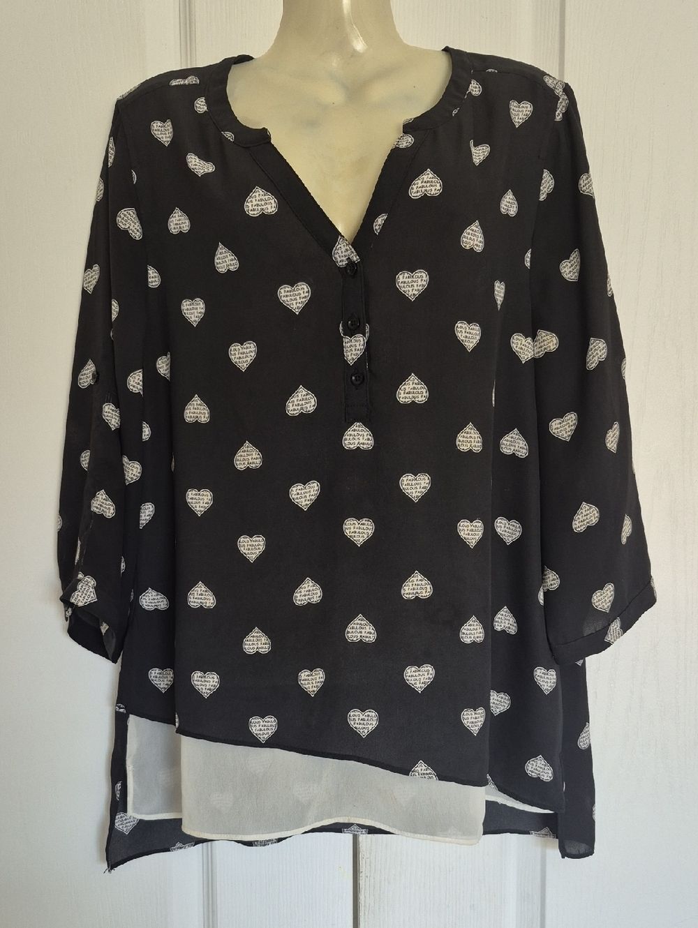 Reitmans Black Blouse  with White Heart Print